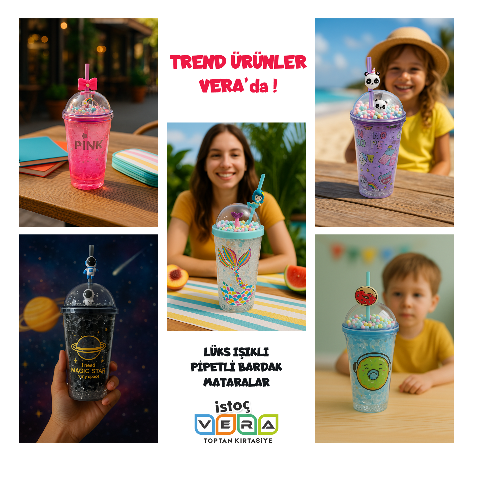 Pipetli Çift Işıklı Lüks Bardak Matara