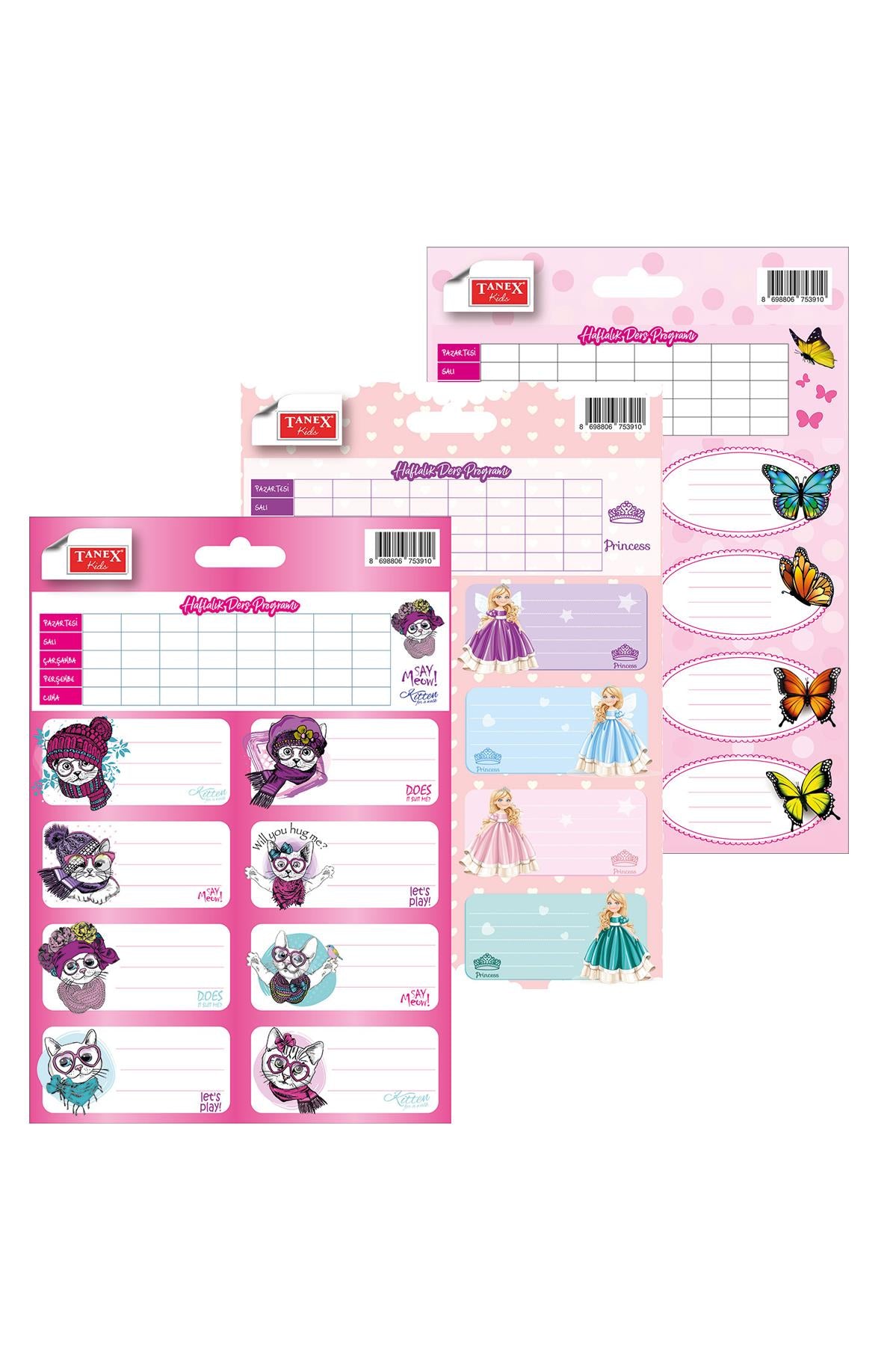 Tanex Kız Model Okul Etiketi 3 lü blister