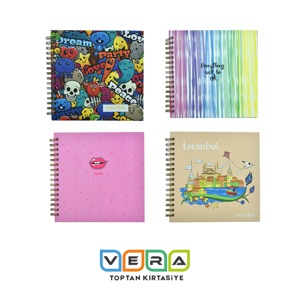 15x15 80 yp Desenli Sert Kapak SP Kareli Defter