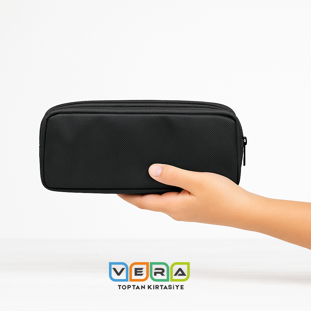 Siyah Çift Fermuarlı Kumaş Kalemlik