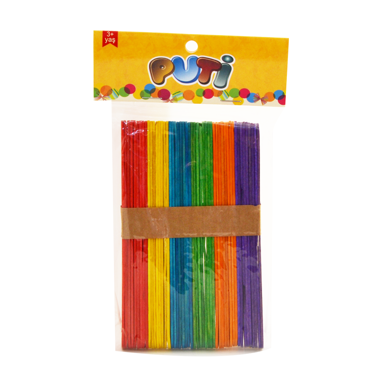 Puti Ahşap Büyük Çubuk Renkli 50 li 12 li paket