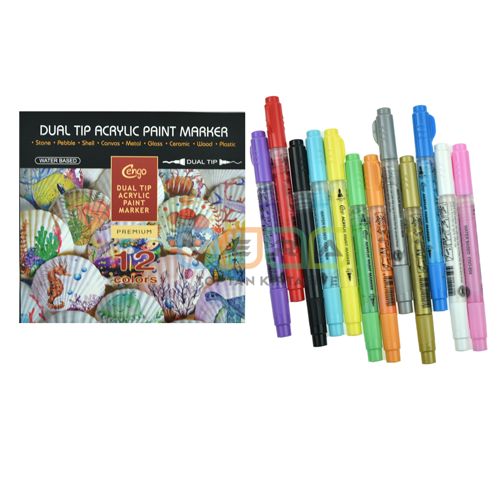 Cengo 12 Renk Çift Taraflı Posca Tip Akrilik Marker