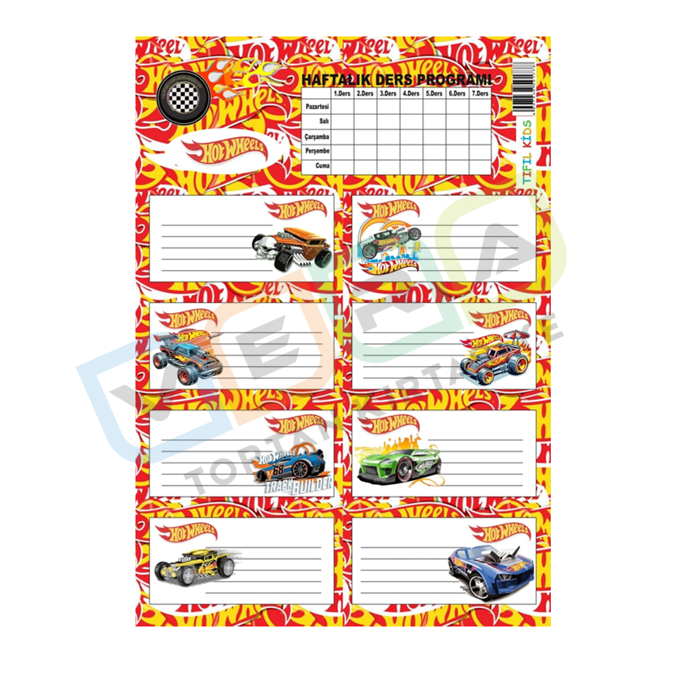 Hothweels Ders Programlı 3'lü Blister Okul Etiketi
