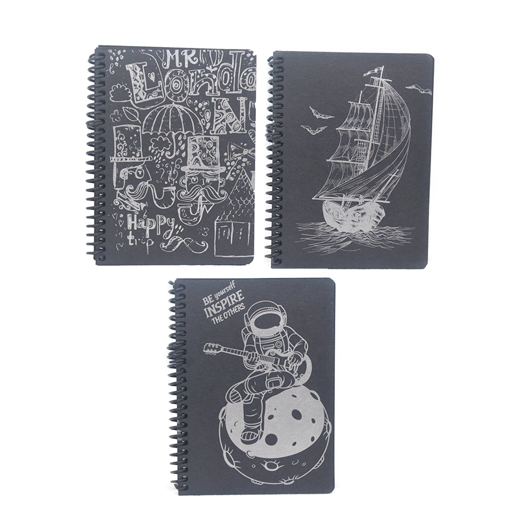 Four Kids 17x24 Spiralli Desenli Siyah Defter