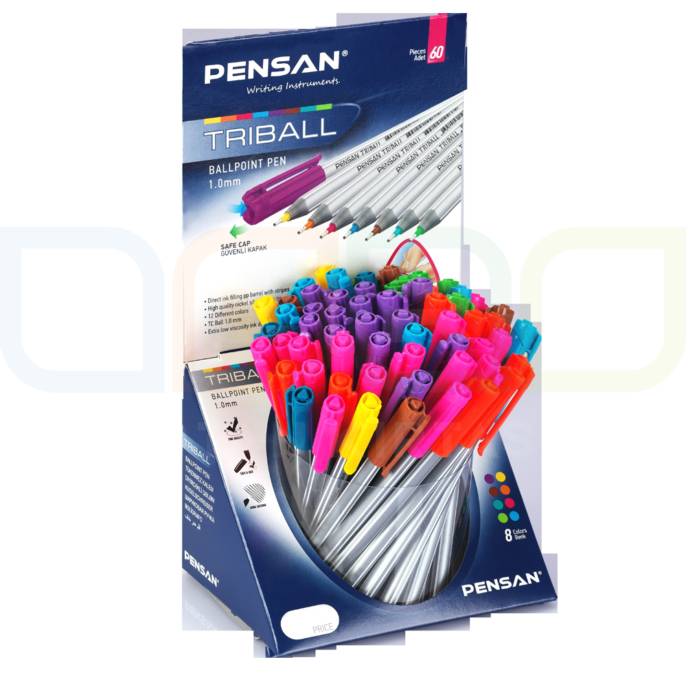 PENSAN TRİBALL TÜKENMEZ KALEM STANDI RENKLİ 60 LI