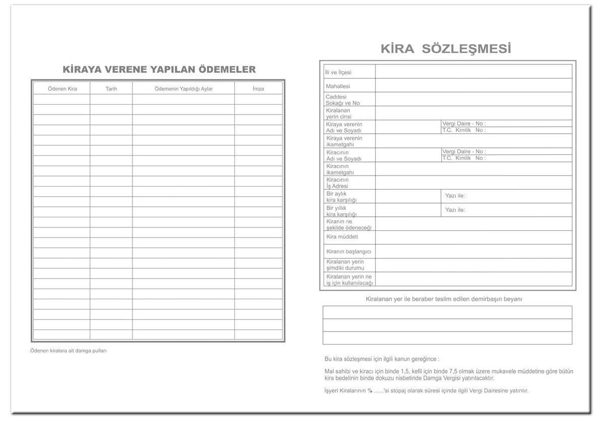 Kira Kontratı 100 'lü Paket