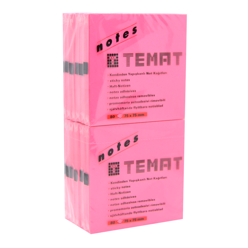 80 yaprak 75x75 Pembe Yapışkanlı Not Kağıtları