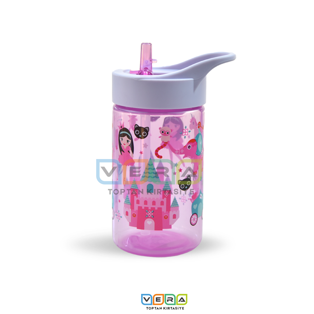 430 ML Pipetli Pembe Sevimli Desenli Matara