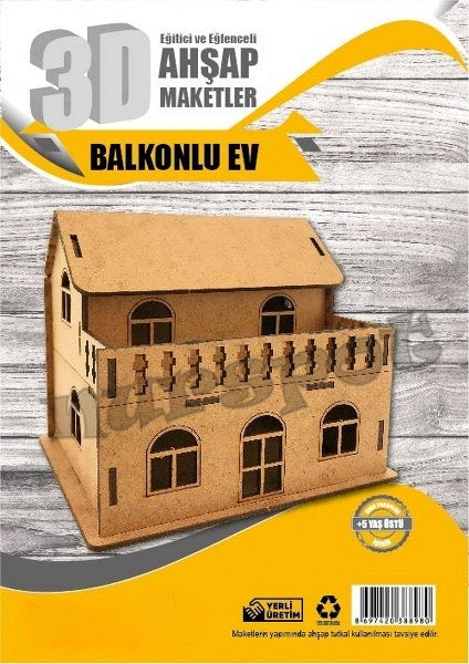 ahşap eğitici maket balkonlu ev 8980