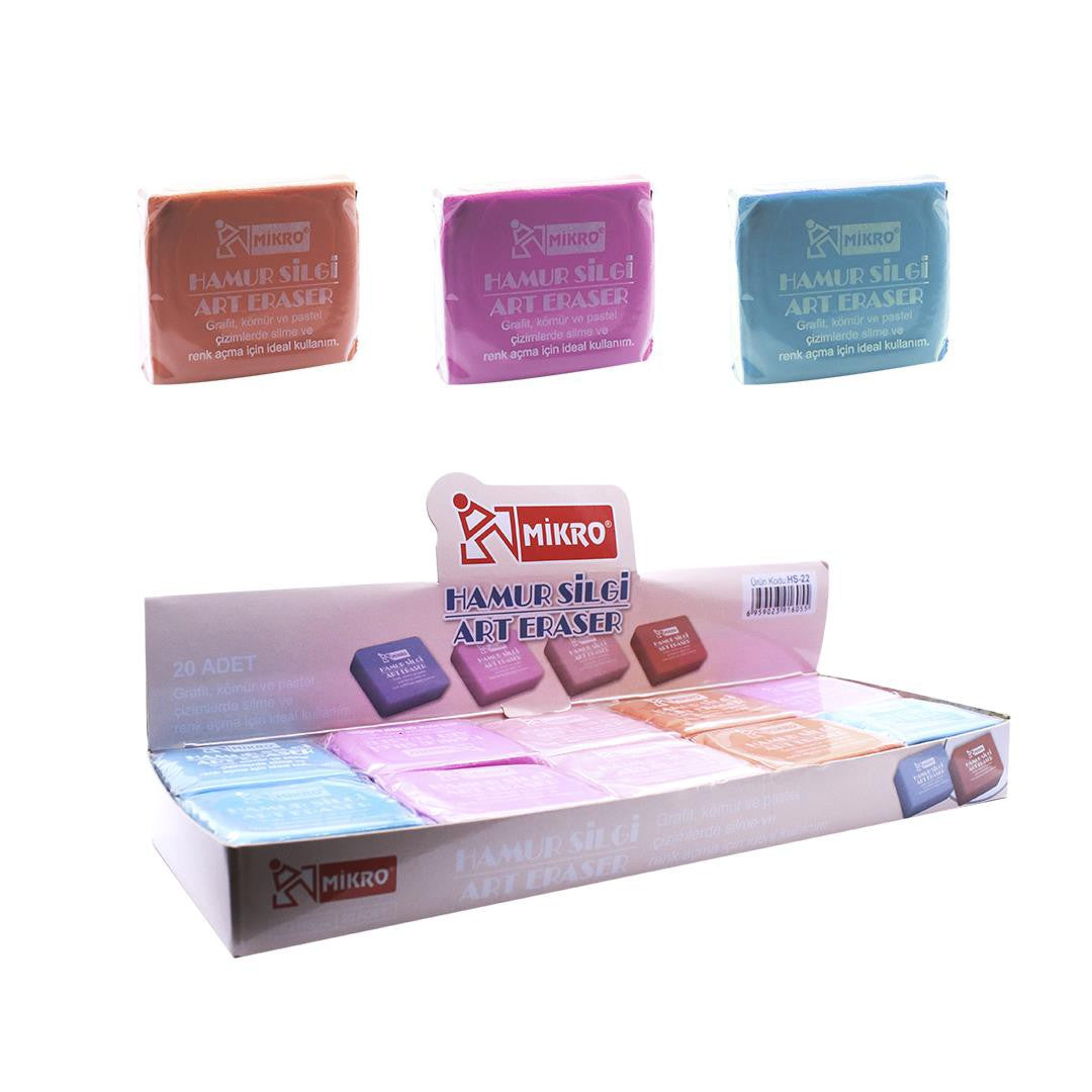 MİKRO ST. HS-22 PASTEL RENK BÜYÜK HAMUR SİLGİ 20'Lİ