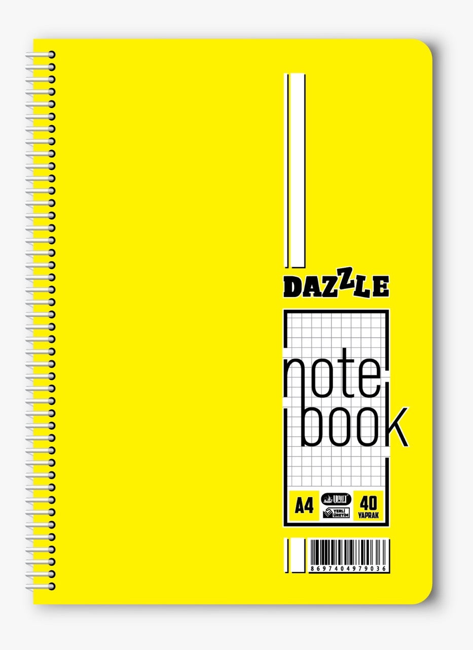 A-4 SPİRALLİ PP KAPAK DEFTER 40YP KARELİ*8