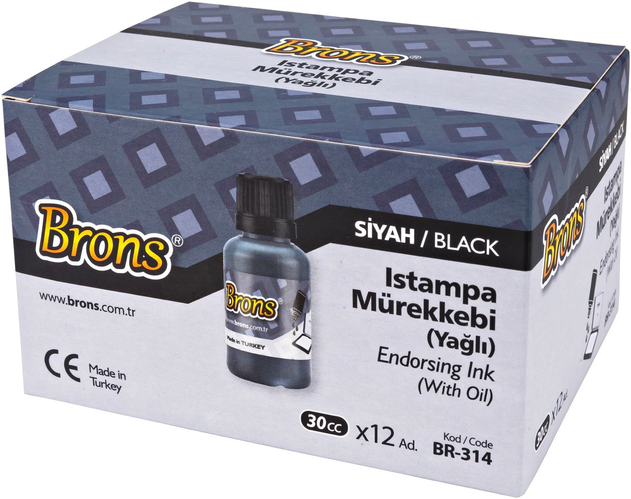 BRONS BR-314 ISTAMPA MÜREKKEBİ 30 CC. SİYAH 12'Lİ *24