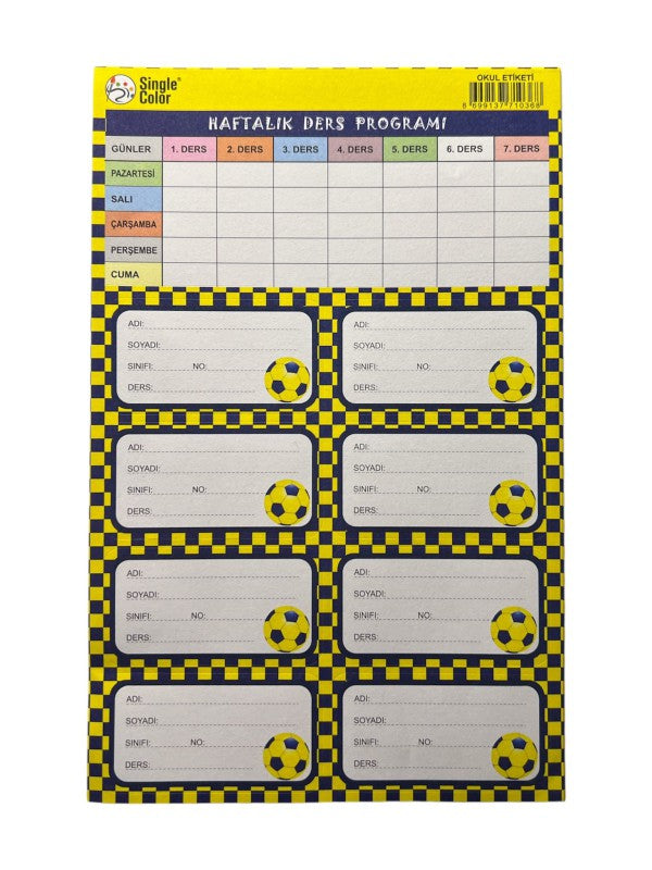 SİNGLE COLOR FENERBAHÇE DERS PROGRAMLI 3 'LÜ OKUL ETİKETİ 50'Lİ *24