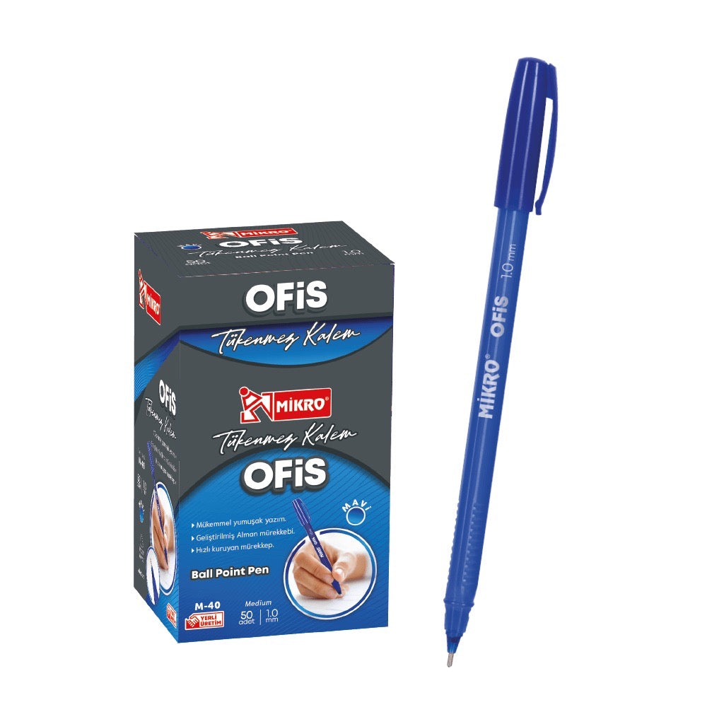 MİKRO M-40 OFİS TİPİ TÜKENMEZ KALEM MAVİ 50'Lİ*48