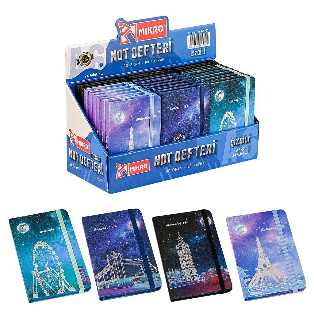 MİKRO A6-01 STANDLI ÇİZGİLİ NOT DEFTERİ 24'LÜ