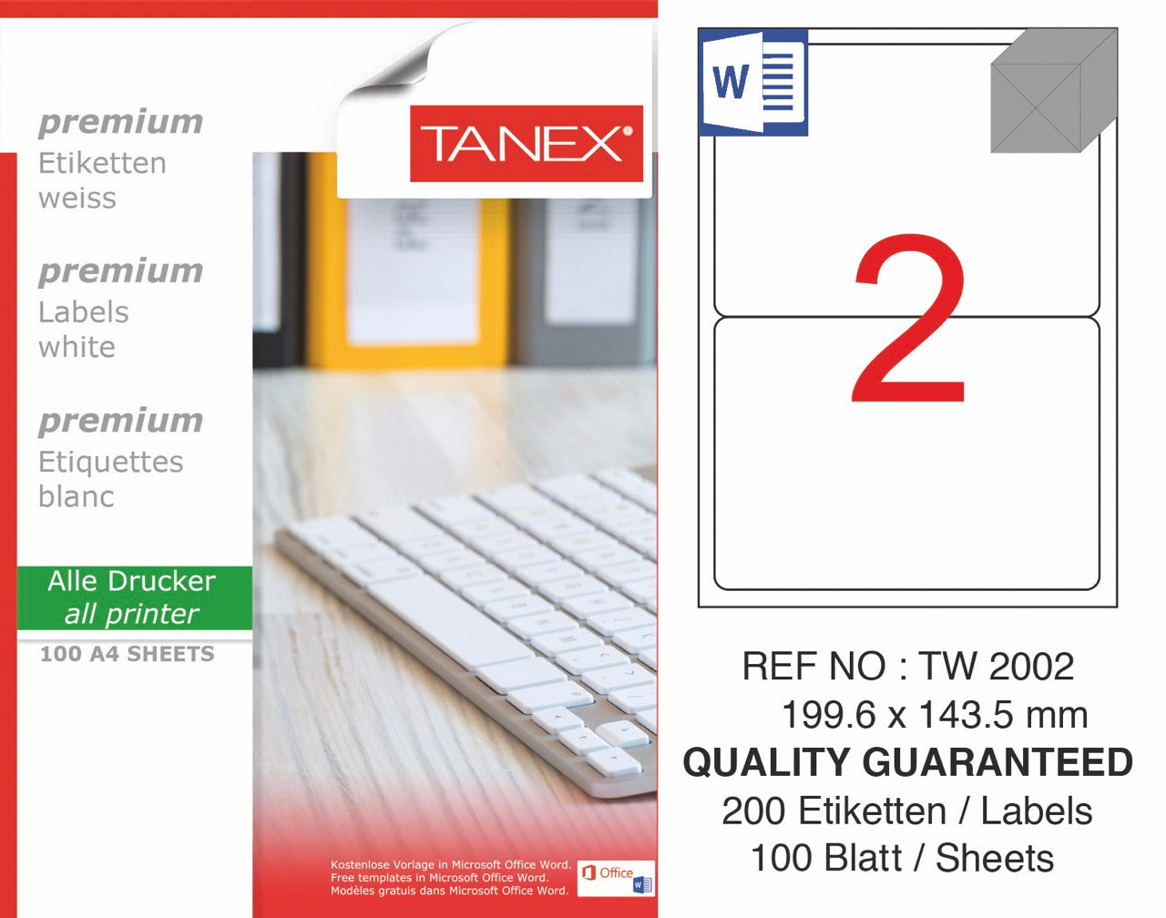 TANEX TW-2002 LAZER ETİKET 199,6X143,5MM 100'LÜ *20