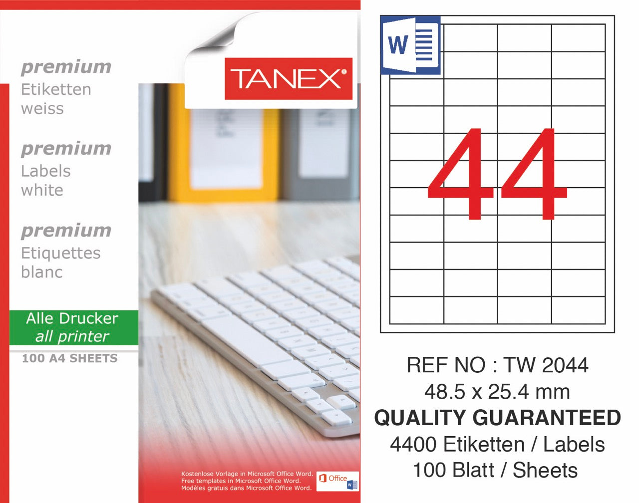 TANEX TW-2044 LAZER ETİKET 48,5*25,4MM 100'LÜ *20