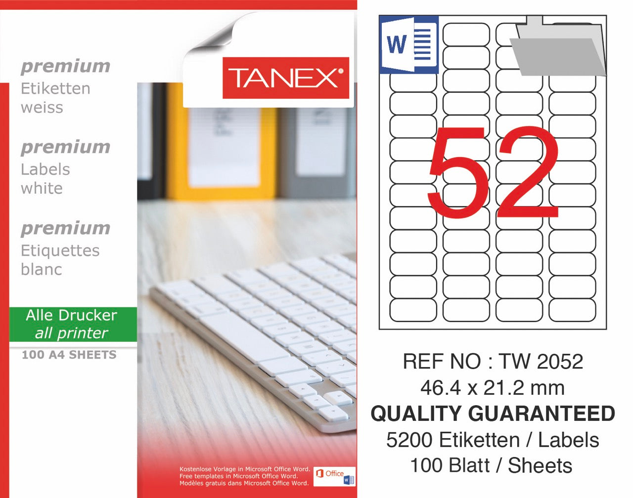 TANEX TW-2052 LAZER ETİKET 46,4*21,2MM 100'LÜ *20