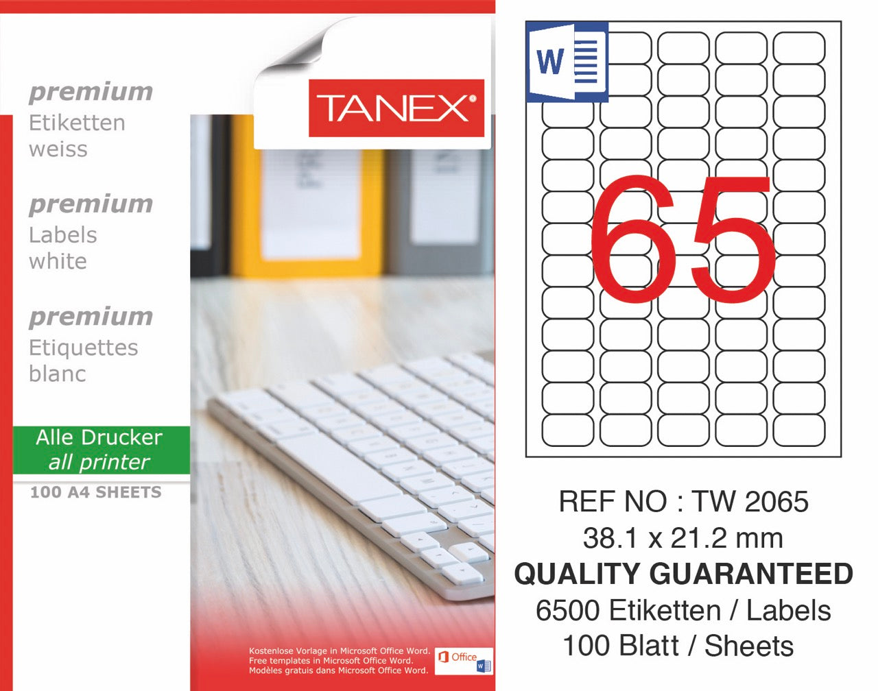 TANEX TW-2065 LAZER ETİKET 38,1*21,2MM 100'LÜ *20