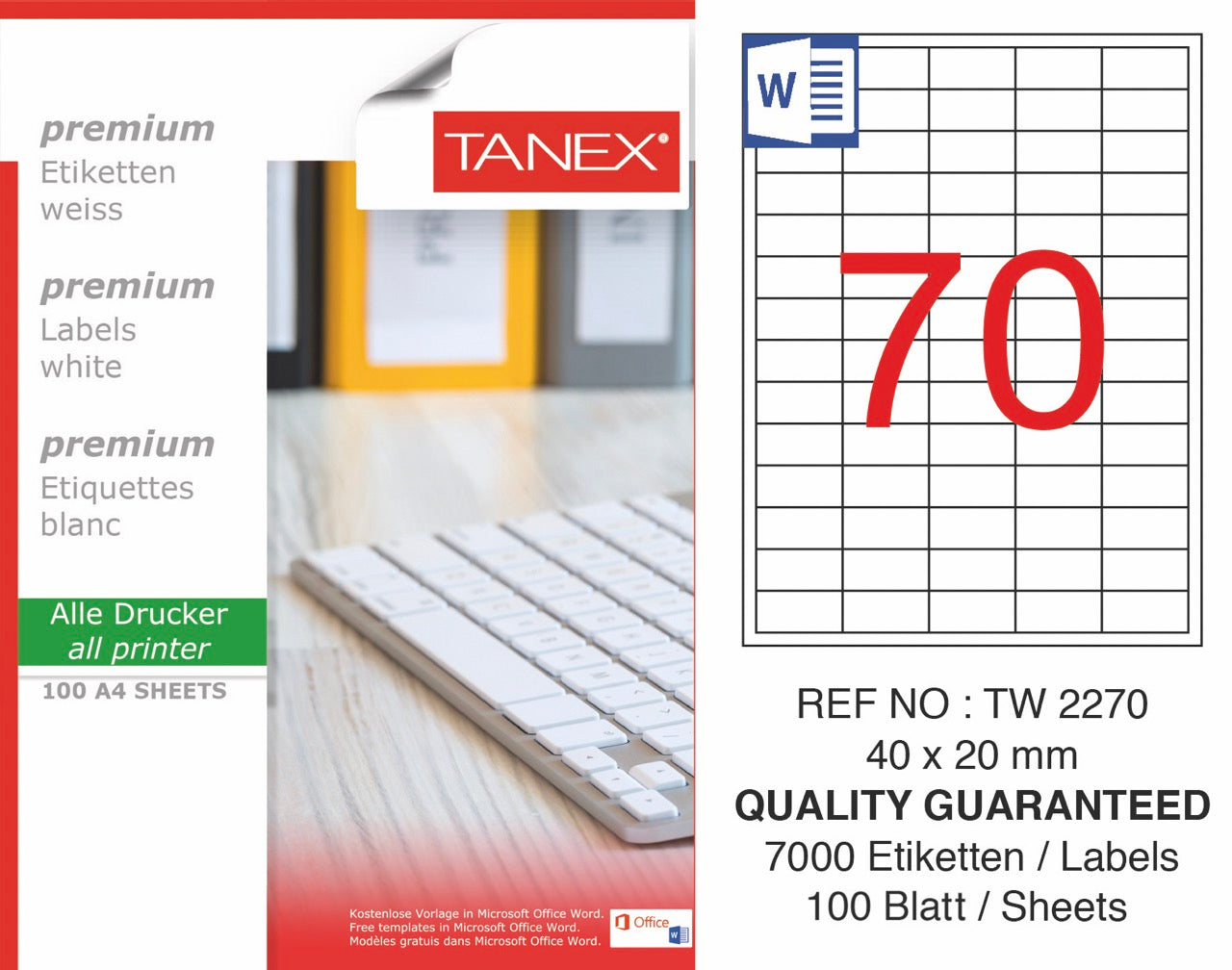 TANEX TW-2270 LAZER ETİKET 40*20MM 100'LÜ *20