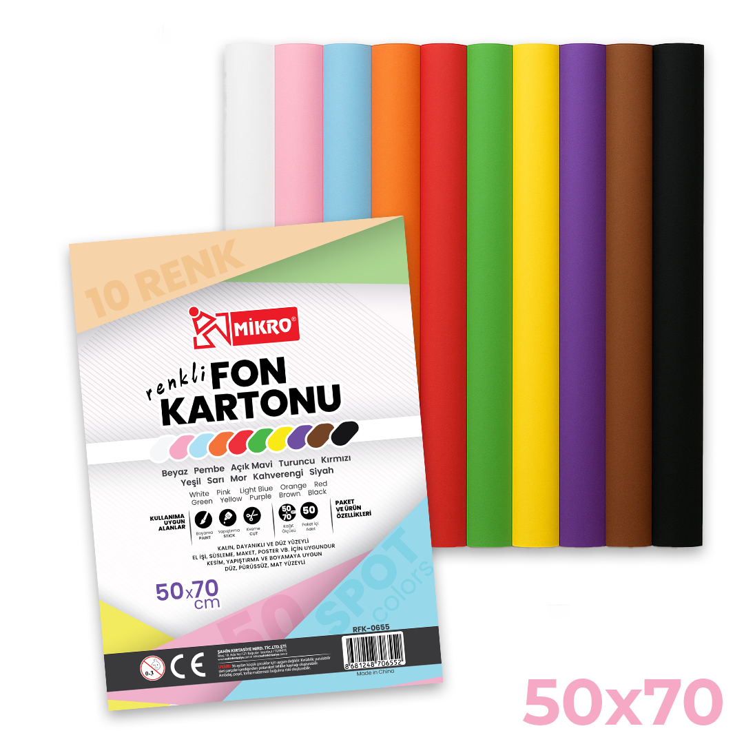 MİKRO RFK-0655 50X70 160GR RENKLİ KARIŞIK FON KARTONU 50'Lİ