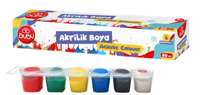 BUBU-AKR001 AKRİLİK BOYA 6 RENK 20 ML 48'Lİ