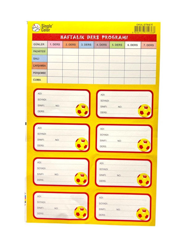 SİNGLE COLOR GALATASARAY DERS PROGRAMLI 3'LÜ OKUL ETİKETİ 50'Lİ